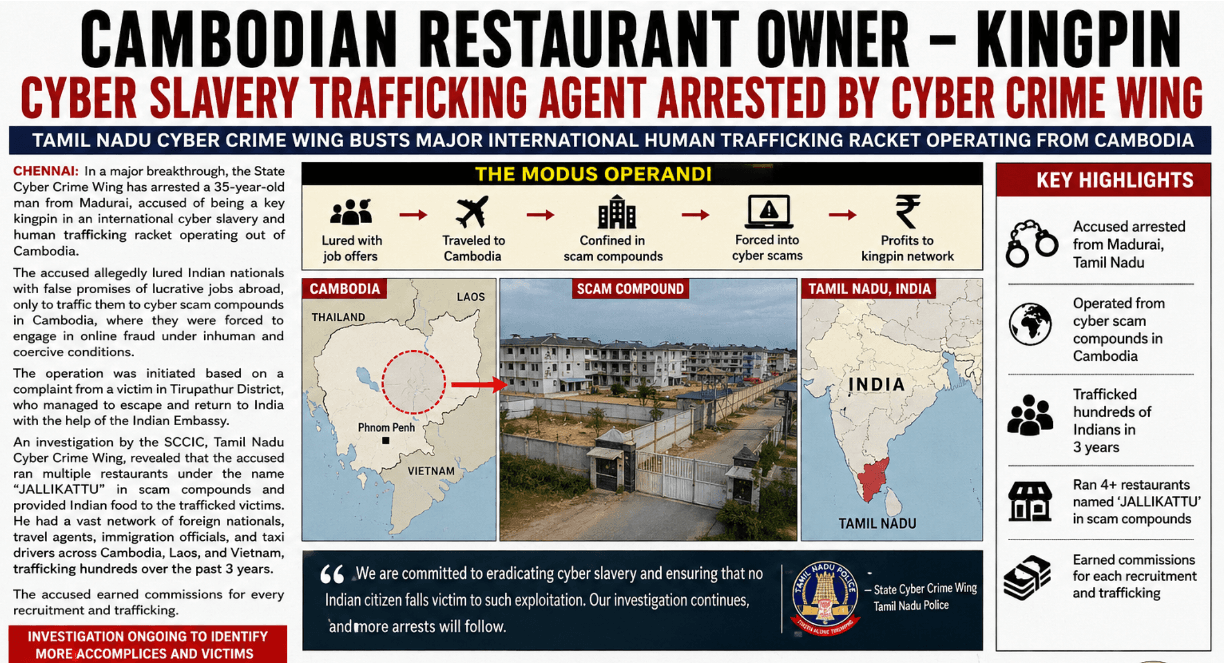 Cambodia's resturant chain owner arrested by Indian Cyber Police for involvement in illegal recruitment